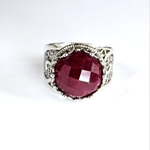 Genuine Ruby Corundum Ring in Sterling Silver Size 8!